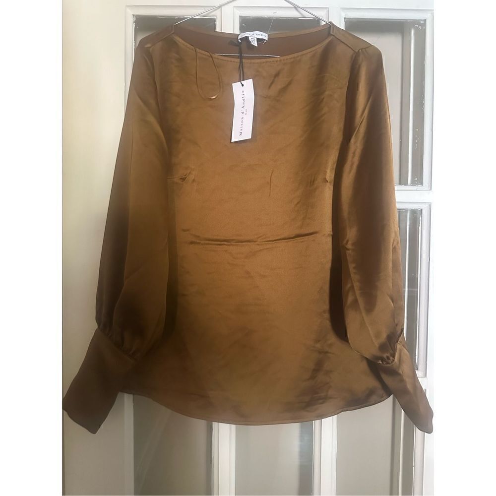 Maison d' Amelie Women's satin silk Blouse Size:S Gold long sleeve